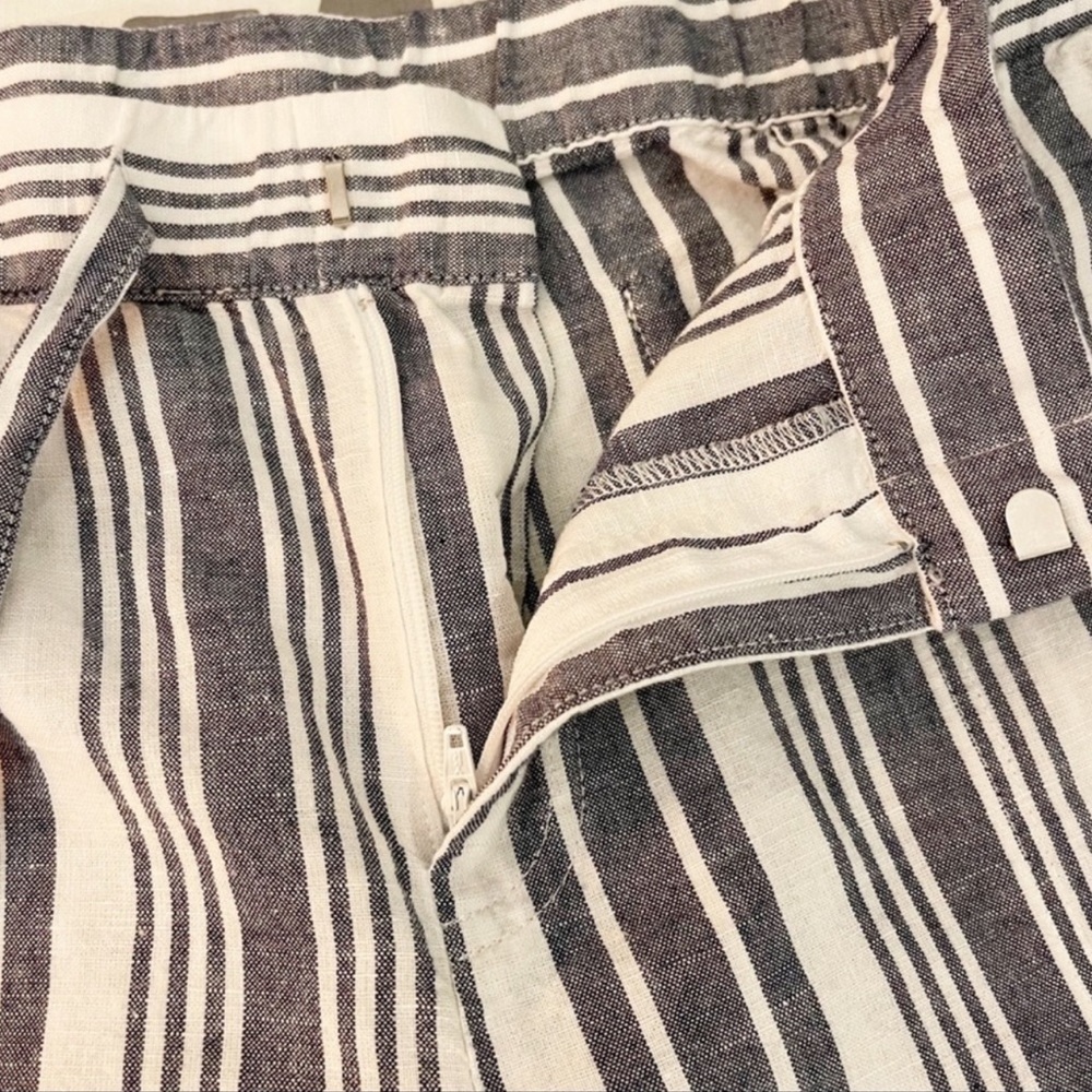 Liz Claiborne Striped Linen Blend Beach Pants M White Navy Drawstring Waist - Picture 6 of 11